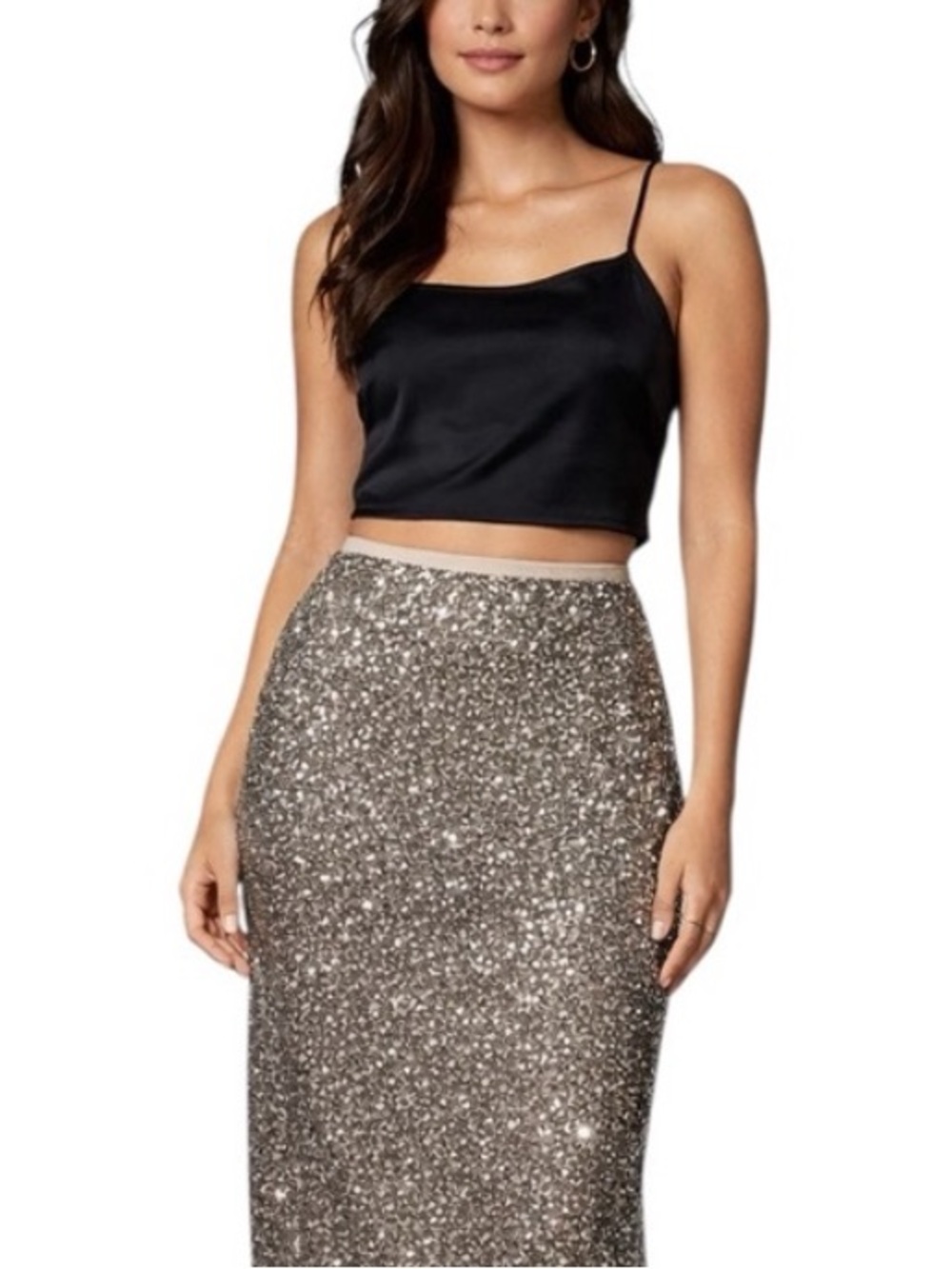 Chicos Goldtone Sequined Cocktail Party Midi Skirt Size 2.5